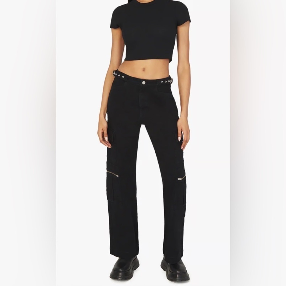 WeWoreWhat Utility Straight Black Cargo Jeans